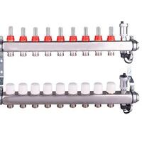 Коллект. группа нерж. 1"х9 вых. евроконус 3/4" расходом.; сливн. кран; авт. воздухоотв.