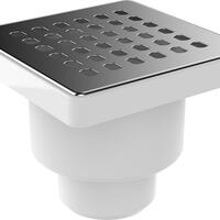 Трап квадратный 100х100мм с глянц. мет.реш., вертикальный, сухой затвор, выпуск 50мм Aquant