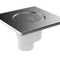 Трап квадратный 150х150мм с глянцевой нерж.реш., вертикальный, выпуск 50ммAquant