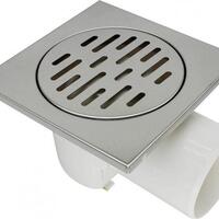 Трап квадратный 150х150мм с глянцевой мет.реш., горизонтальный, выпуск 75 мм Aquant