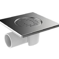 Трап квадратный 150х150мм с глянцевой нерж.реш., горизонтальный, выпуск 50 ммAquant