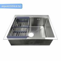 Мойка врезная 60х50см; толщ 3,0х0,8мм; гл 200мм, большой сифон с переливом+корзина (