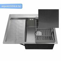 Мойка врезная 63х50см ПРАВАЯ ГРАФИТ; толщ 3,0х0,8мм; гл 200мм; сифон+корзина FABIA PROFI