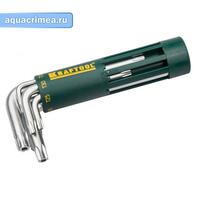 Набор KRAFTOOL: Ключи имбусовые короткие, Cr-Mo сталь, держатель-рукоятка, TORX Hole, T10-T50, 8 пре