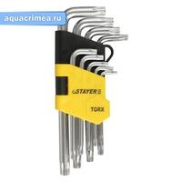 Набор STAYER "MASTER": Ключи имбусовые короткие, Cr-V, Т10-Т50мм, 9 предметов