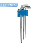 Набор ключей имбусовых "ЭКСПЕРТ" длинные с шариком,Cr-Mo, ,HEX 1,5 - 10 мм,9шт