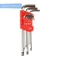 Набор ЗУБР Ключи "МАСТЕР" имбусовые длинные с шариком, Cr-V, сатинир. покрытие, пластик. держатель,