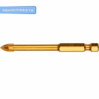 Сверло по кафелю, 4 режущие кромки, титановое покрытие, U-хвостовик под биту 12х91 мм