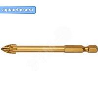 Сверло по кафелю, 4 режущие кромки, титановое покрытие, U-хвостовик под биту  4х69 мм