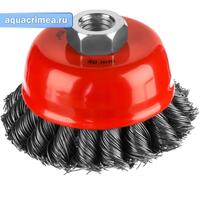 Щетка-крацовка чашечная для УШМ, жгутированная стальная проволока 0,5 мм, d=80 мм, MIRAX