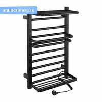 Полотенцесушитель ЧЁРНЫЙ, электрический ЛЕСЕНКА с двумя ПОЛКАМИ, алюминий 800 х 500 х 260, 150 W, 22