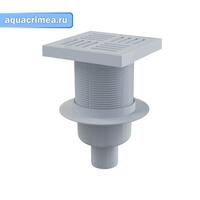APV6211 Сливной трап 150x150/50, подводка–прямая, решетка–серая, гидрозатвор–мокрый