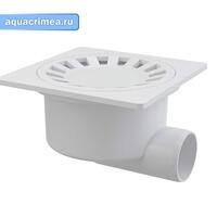 Сливной трап 150x150/50, подводка–боковая, решетка–белая, гидрозатвор–мокрый
