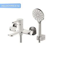 Смеситель для ванны настенный, ELAT, хром/белый, однорычажный, d-40, латунь, с душевой гарнитурой