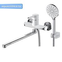 Смеситель для ванны и умывальника ELAT, хром/белый, однорычажный, d-40, L-образный изив 350 мм