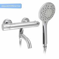 Смеситель в ванную короткий нос с терморегулятором, корпус латунь