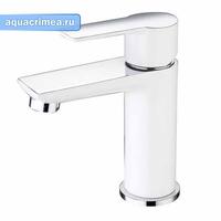 Смеситель для ванны и умывальника OLIMP, хром/белый, однорычажный, d-35,L-образный излив 325 мм