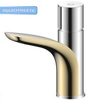 Смеситель для умывальника набортный, GELIOS, хром/золото, однорычажный, d-33 латунь