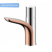 Смеситель для умывальника набортный, GELIOS, хром/красное золото, однорычажный, d-33 латунь