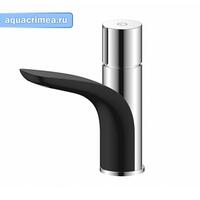 Смеситель для умывальника набортный, GELIOS, хром/чёрный глянец, однорычажный, d-33 латунь