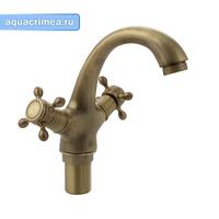 Смеситель для раковины, металлокерамика под БРОНЗУ, ручка крест