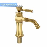 Смеситель для раковины, под ЗОЛОТО, ручка с кристаллом, шаровый