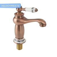 Смеситель для раковины, под состаренную МЕДЬ, ручка с кристаллом, шаровый