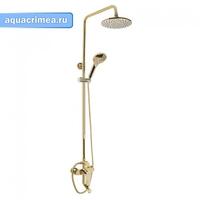 Смеситель + стойка душевая "тропический душ" с двумя лейками под ЗОЛОТО