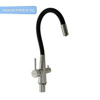 Смеситель кухон С-образный гибкий излив, ЧЕРНЫЙ, шаров. с двойным выпуском воды для фильтра