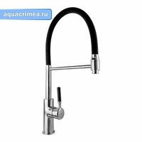 Смеситель кухонный  ,боковой ,ЛАТУНЬ шаровый с гибким изливом ЧЁРНОГО цвета поворотный с Ф