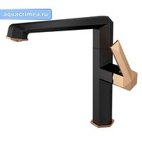 Смеситель Hyde д/кухни шар. с высоким изливом черный с золотом латунь