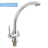 Смеситель кухонный ХРОМ,шаровый с двойным выпуском воды для фильтра, (латунь)