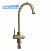 Смеситель кухонный С-образный излив, ЗОЛОТО, шаров. с двойным выпуском воды для фильтра