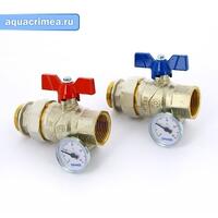 Кран шаровый американкой и ТЕРМОМУТРОМ вн 1" синяя бабочка GF 7100M6N10100BA