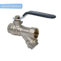 Кран шаровый с косым фильтром никель ВВ 1/2" ручка AQUALINK