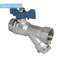 Кран шаровый с косым фильтром никель ВВ 3/4" бабочка AQUALINK