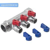 Коллектор с отсекающими кранами, 3/4"х3 вых. 1/2" нар. AQUALINK (15/1)