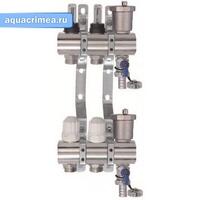Коллект. группа нерж. 1"х2 вых. евроконус 3/4" расходом.; сливн. кран; авт. воздухоотв.
