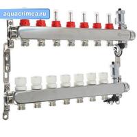 Коллект. группа нерж. 1"х7 вых. евроконус 3/4" расходом.; сливн. кран; авт. воздухоотв.