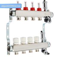 Коллект. группа нерж. 1"х4 вых. евроконус 3/4" расходом.; сливн. кран; авт. воздухоотв.