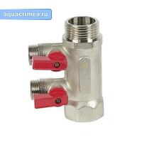 Коллектор с отсекающими кранами 1"х2 вых. 1/2" нар.