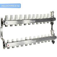 Коллект. группа нерж. 1"х 11 вых. евроконус 3/4" расходом.; сливн. кран; авт. воздухоотв.