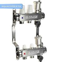 Коллект. группа нерж. 1"х 2 вых. евроконус 3/4" расходом.; сливн. кран; авт. воздухоотв.