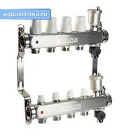 Коллект. группа нерж. 1"х 4 вых. евроконус 3/4" расходом.; сливн. кран; авт. воздухоотв.