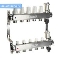 Коллект. группа нерж. 1"х 5 вых. евроконус 3/4" расходом.; сливн. кран; авт. воздухоотв.