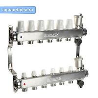 Коллект. группа нерж. 1"х 6 вых. евроконус 3/4" расходом.; сливн. кран; авт. воздухоотв.