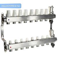 Коллект. группа нерж. 1"х 8 вых. евроконус 3/4" расходом.; сливн. кран; авт. воздухоотв.