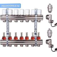Коллекторная группа НЕРЖ в сборе с расход. 1"х7 вых. Евроконус 3/4" (VTc.586.EMNX.0607)