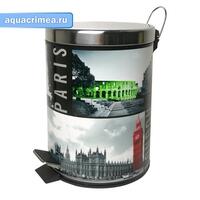 Ведро 5л нержавейка, Фотопечать, с педалью, круглое "Санакс" (105-F)